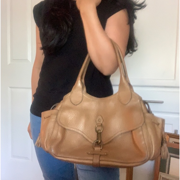 Cole Hann Gold metallic Tan Leather Handbag - Picture 2 of 9